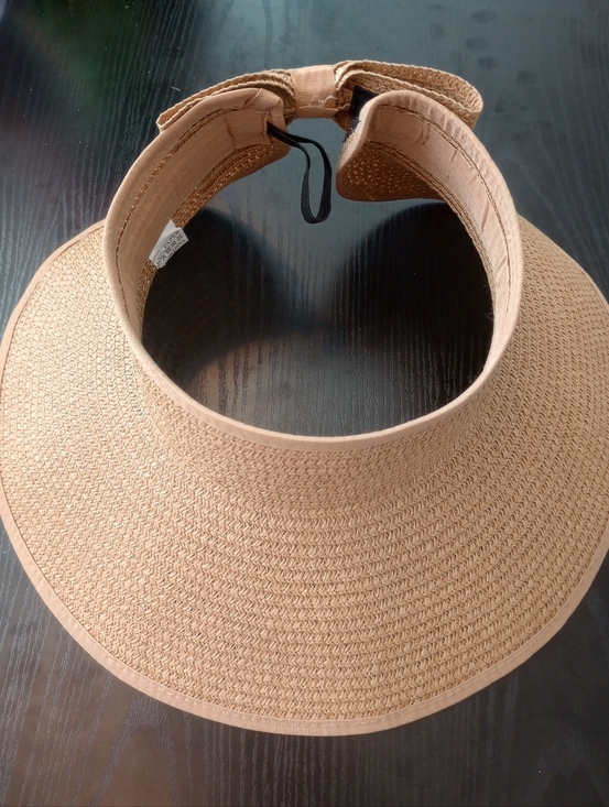 Brown Collapsible Raffia Woven Wide-Brim Sun Hat Bow Visor Foldable Open-top main image 9